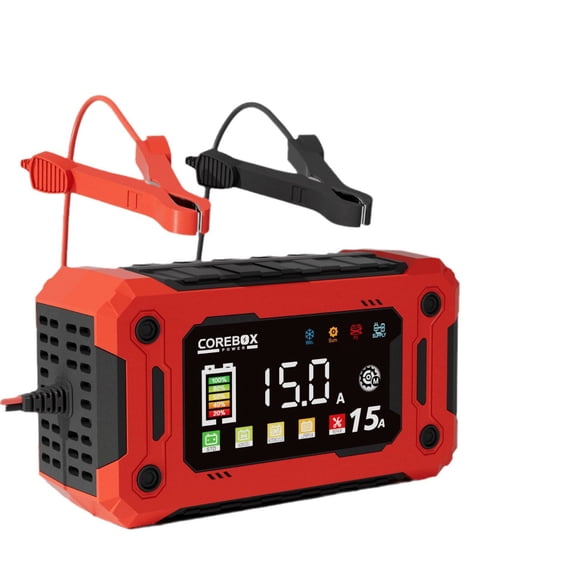 15-Amp Battery Charger, 12V Lithium iron phosphate battery Car Battery Charger Trickle Charger Smart Battery Maintainer w/Temp Compensation for Car Truck Lawn Mower Boat Marine