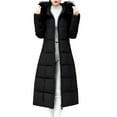 thumbnail image 2 of Dyfzdhu Puffer Jackets for Women Outerwear Faux Fur Hooded Coat Long Cotton-padded Pocket Coats Black, 2 of 9