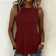 thumbnail image 3 of Otntypg Peplum Tops for Women Summer Sleeveless Basic Solid Color Crew Neck Ruffled Tank Tops Trendy Flowy Beach Vacation Tunic Tees Shirt Wine XL, 3 of 7
