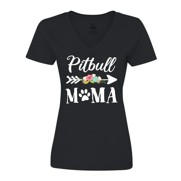 Inktastic Pitbull Mama with Arrow and Flowers Women's V-Neck T-Shirt