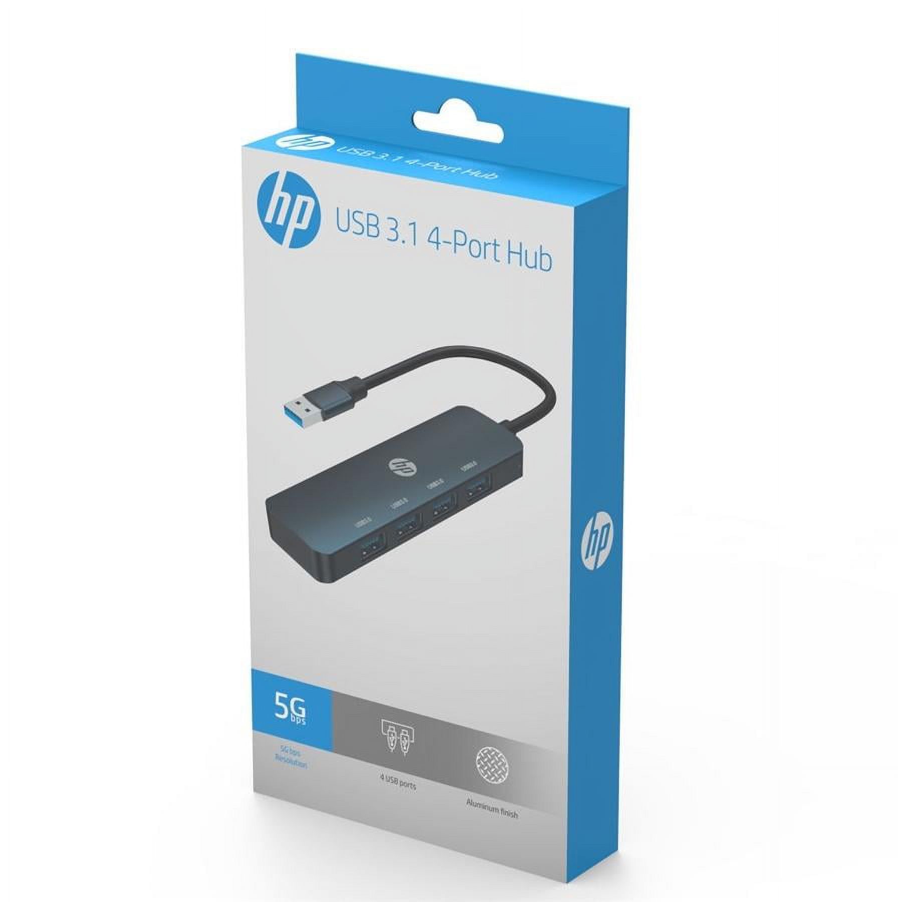 HP - 4 Port USB 3.0 Hub, Up to 5Gbps, Compatible with USB2.0 / USB1.1 for Mac, PC or Mobile Hard Drive, Black - image 5 of 5