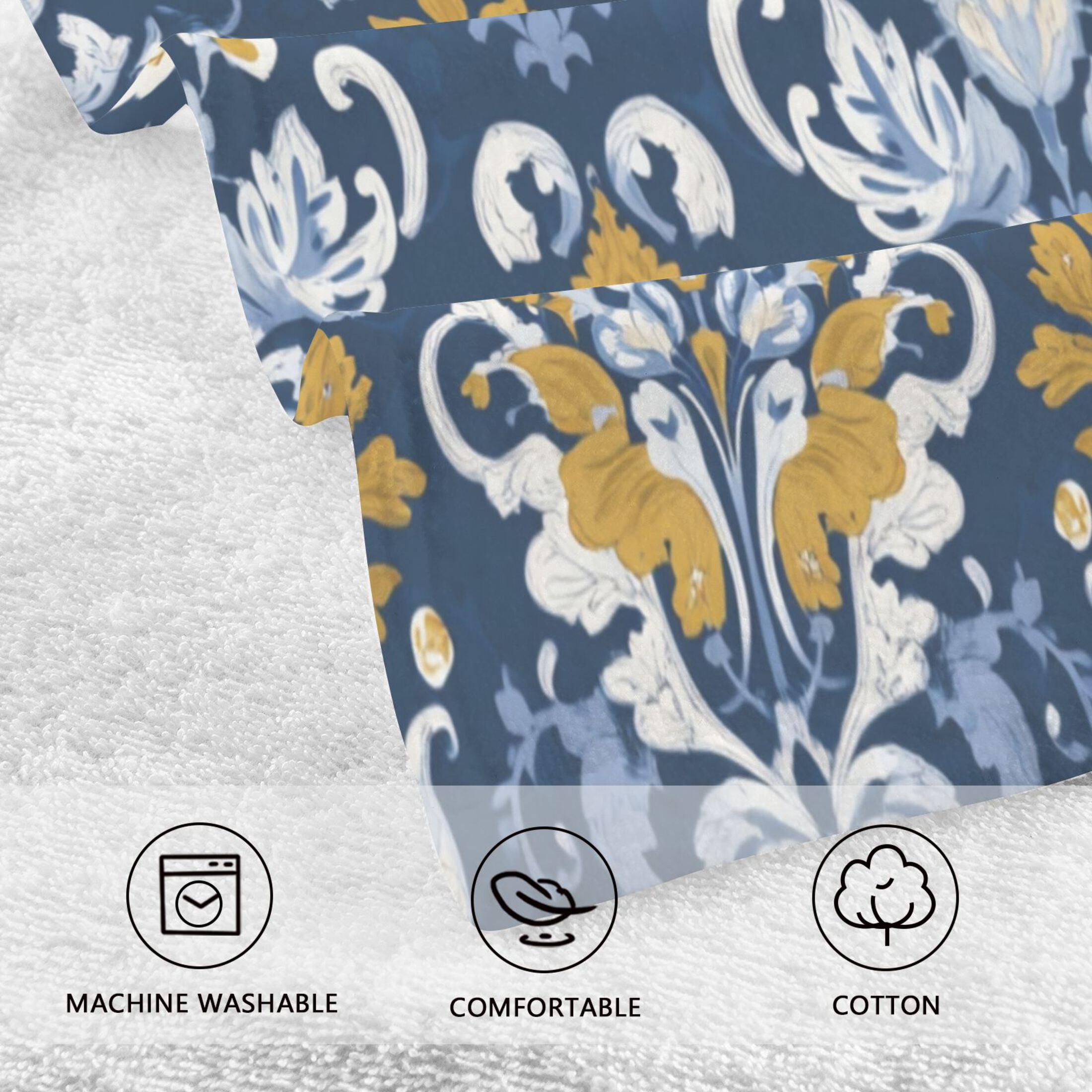 2 Pieces of Cotton Towel Face Towel Set Hand Towel Bath Towel Cotton Bath Towel Sets Navy Damask Golden Florals