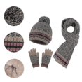 thumbnail image 2 of Snowflake Print Beanie Hat Scarf Touch Screen Gloves Set With Pom For Women, 2 of 5