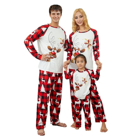 

Ma&Baby Parent-Child Matching Pajamas Sets Christmas PJ s Santa Elk Print Long Sleeve Tee and Bottom Loungewear