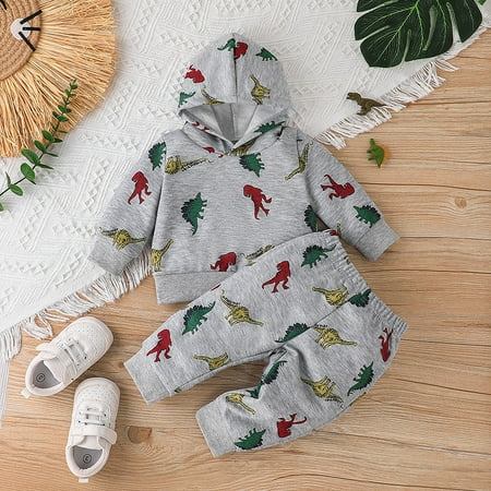 

Esho 2Pcs Infant Baby Boys Sweatshirt Jogger Clothes Set Toddler Boys Dinosaur Print Hoodie Tops + Pants Sweatsuit Outfits Size 3M-3T