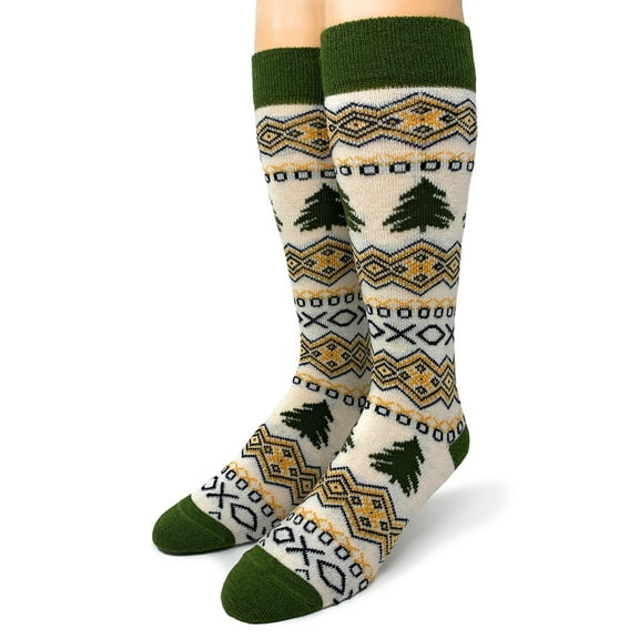 Warrior Alpaca Socks - Evergreen Pine Tree Alpaca Wool Socks – Warm, Breathable, Holiday-Inspired Crew Socks for Men & Women – Cozy Fair Isle Winter Socks for Boots or Shoes