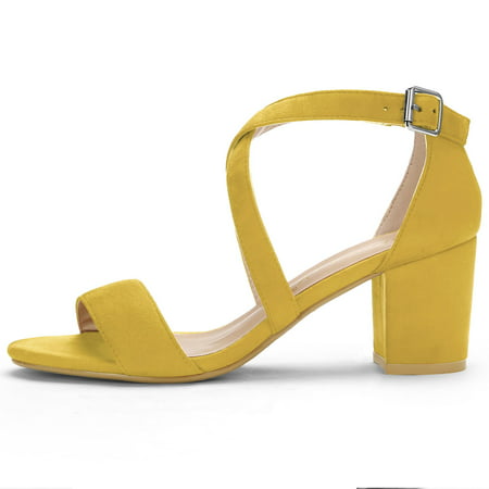 Women's Crisscross Ankle Strap Block Heel Sandals Yellow US 7 | Walmart ...
