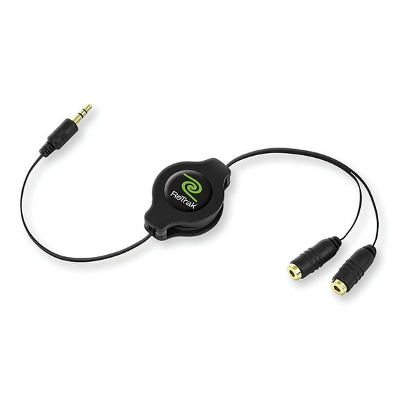 ReTrak ETESSPL 3.5 Mm Headphone And Audio Splitter With Retractable Cord