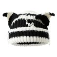thumbnail image 1 of Pig Ear Decor  Dome Elastic Knitting Hat Women Winter Striped Print Riding Beanie Cap, 1 of 10