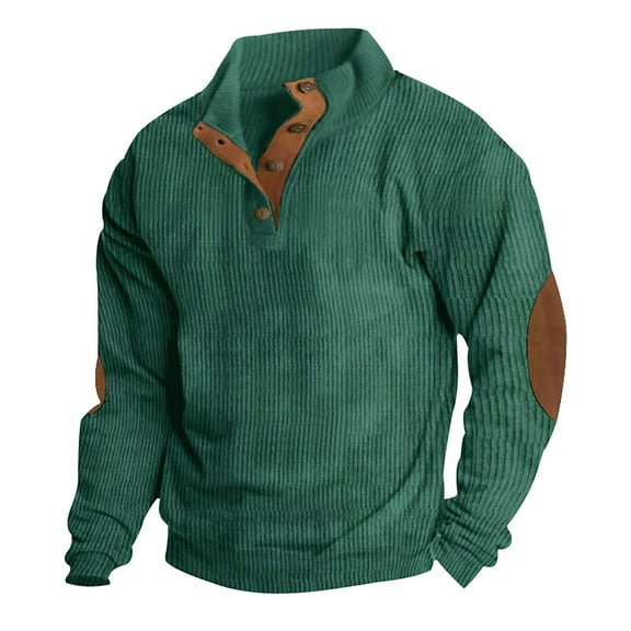 Baqcunre Men's Long Sleeve Button Solid Color Long Sleeve T Shirt Top,L,Corduroy Shirt Men,Mens Sweatshirt,Long Sleeve Shirts For Men,Men'S Fashion Hoodies & Sweatshirts,,Green