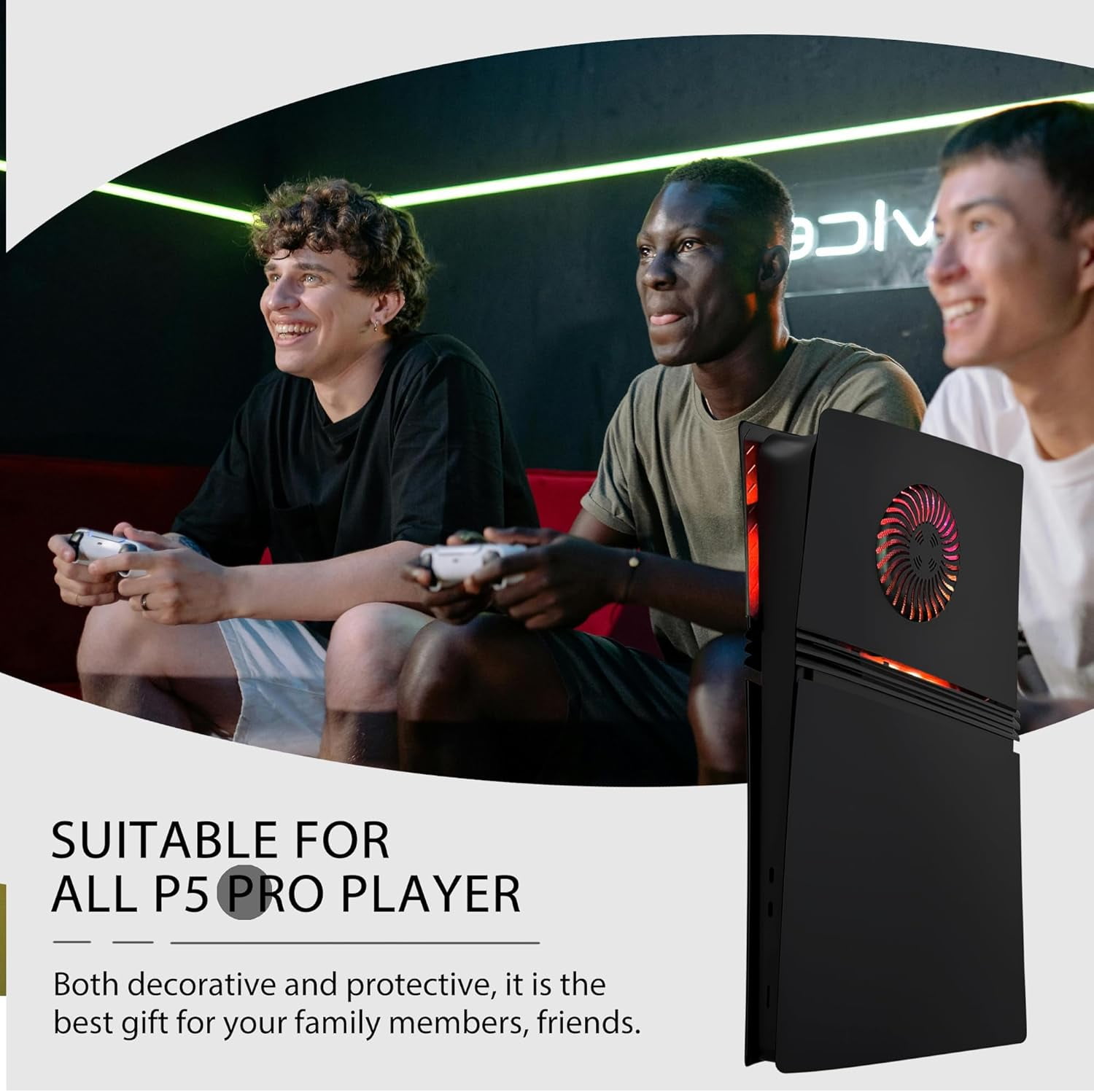 Cover Plates for PS5 Pro Digital Edition with RGB Light Strip and Dust Filter with Cooling Vents Uberwith 400+ Effects LED Light Ring Console Face Plate Cover DIY Decoration Kit Accessorie Black