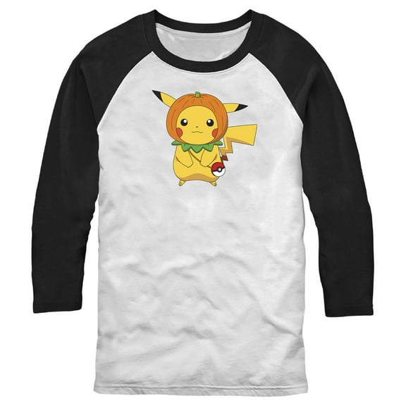 Men's Pokemon Halloween Pumpkin Pikachu  Baseball Graphic Tee White/Black Medium