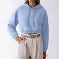 thumbnail image 4 of Wang6 White Cropped Hoodies for Womens Causal Loose Fit Solid Pullover Sweatshirts Trendy Fall Drawstrings Long Sleeve V Neck Tops Sky Blue L, 4 of 5