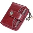 thumbnail image 1 of Cartera pequeña para mujer, monedero de piel auténtica para mujer con bloqueador RFID, color burdeos, con bolsillo para monedas, cartera pequeña con cremallera, tarjetero, 1 of 5