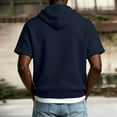 thumbnail image 4 of Mens 1/4 Zip Hooded Short Sleeve Waffle Tee Tops Solid Color With Pocket Polyester Blend Soft Casual Business Athletic Summer Pullover Shirts,Navy,M, 4 of 7