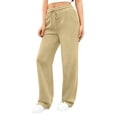 thumbnail image 5 of Women's Wide Leg Sweatpants Cotton Soft Fabric Drawstring with Low Waist Trendy Casual Baggy Khaki 2XL, 5 of 7