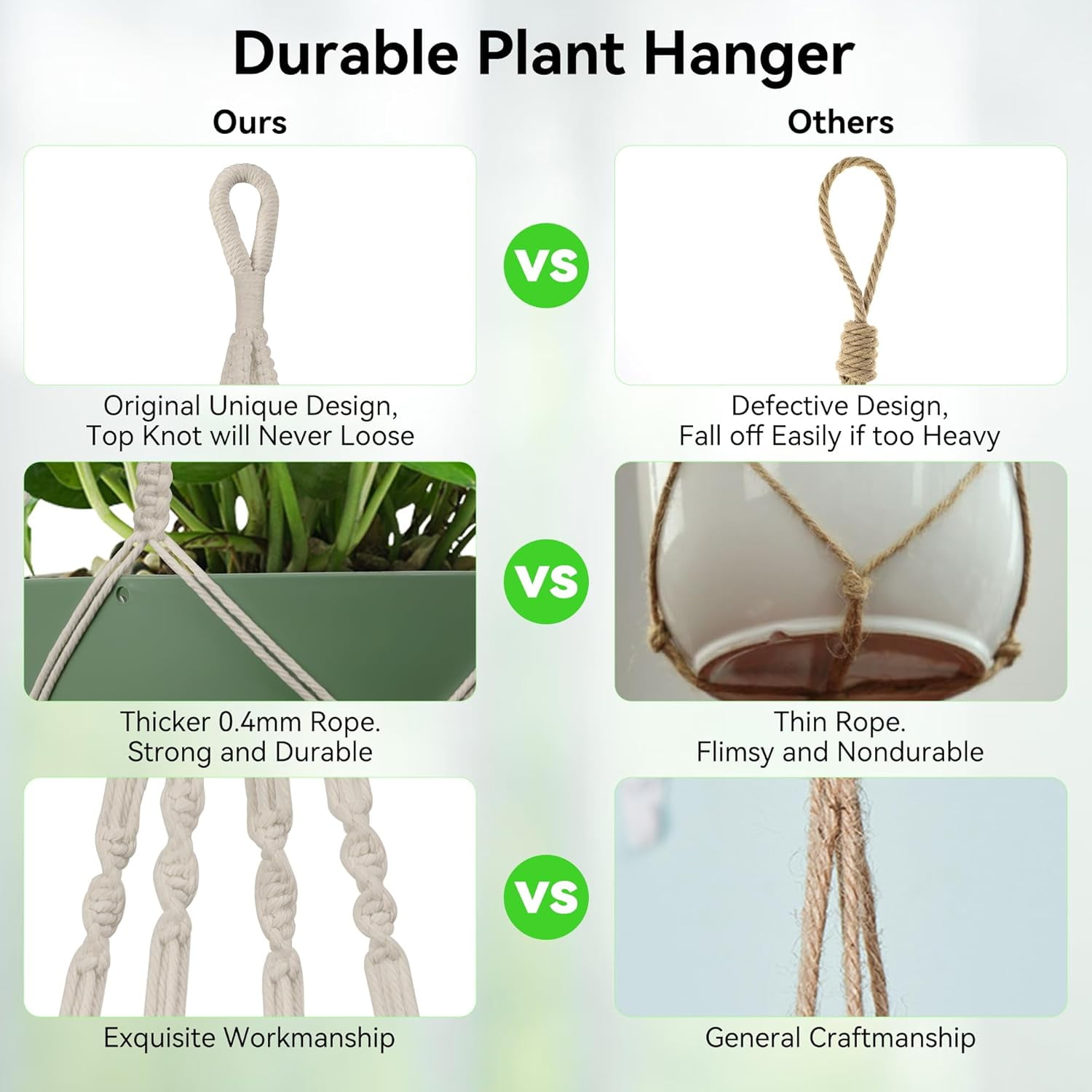 ABPETE Macrame Plant Hanger Indoor Outdoor, Up to 4-15 inch Pot, Heavy 20lb Planters, Extra Long Strong Hanging Planter Basket, Boho Home Decor, 35 Inch, Ivory, Set of 2 (POTS NOT Included)