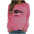 thumbnail image 2 of Luxalzxs Pink Ribbon Breast Cancer Shirt for Women American Flag Graphic Print Pullover Casual Long Sleeve Crewneck Sweatshirt October Cancer Fighter Shirts, 2 of 4