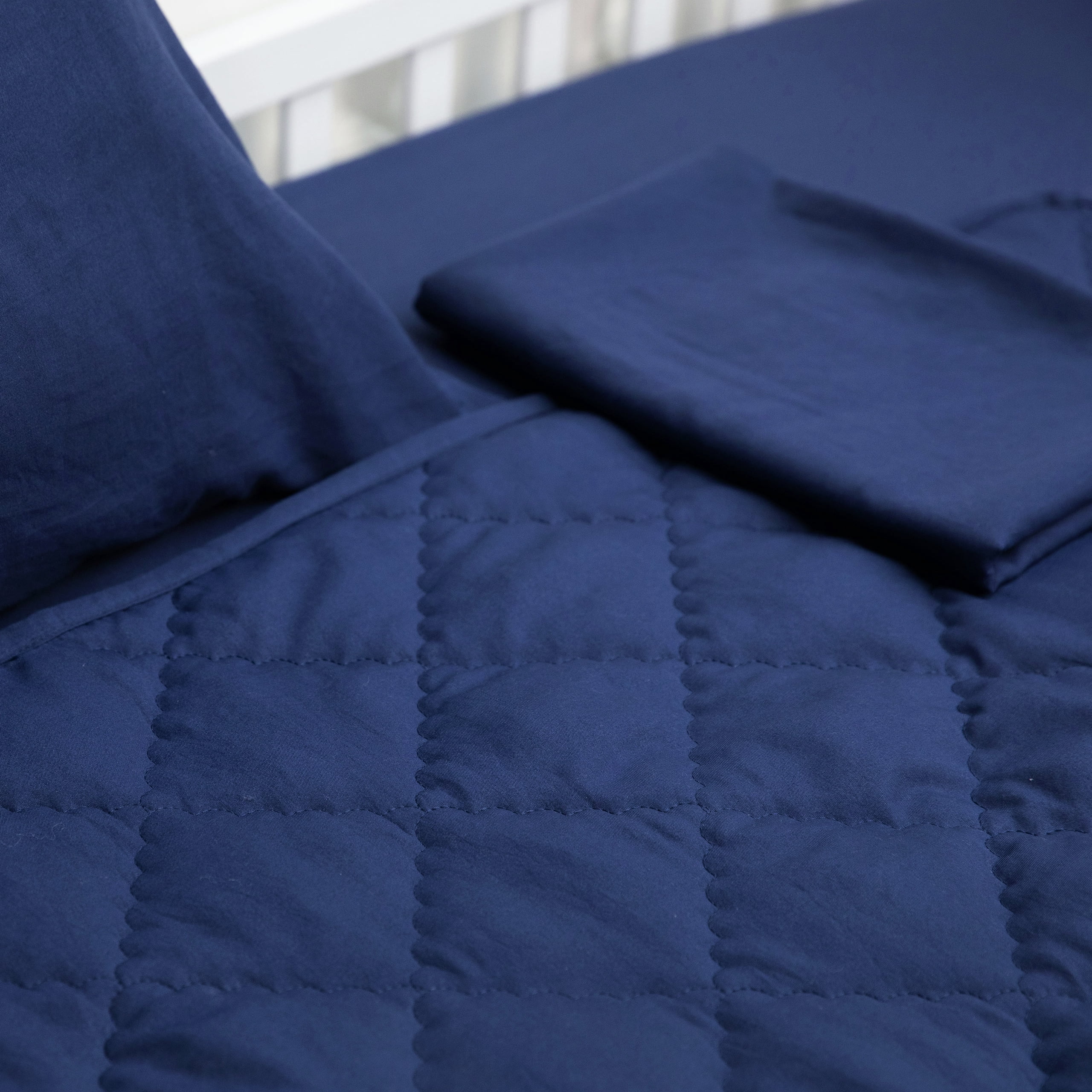 Organictune 4 Piece Microfiber Toddler Bedding Set, Breathable Crib Sheet Set for Boys and Girls, Includes Quilted Comforter, Flat Top Sheet, Fitted Sheet, Envelope Pillowcase, Navy Blue