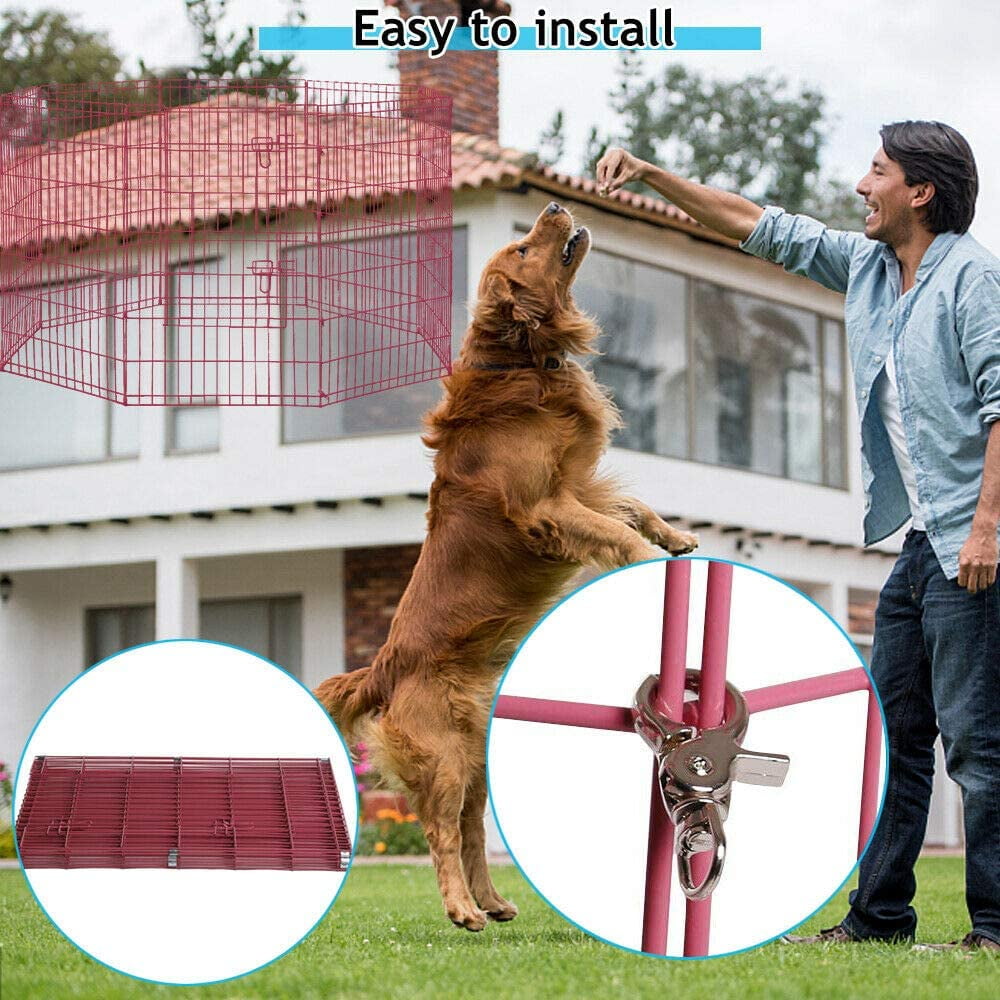 Dkelincs 36" Dog Fence for the House and Outdoor Puppy Playpen for Small Dogs, Portable Foldable Dog Playpen Metal Wire Pet Exercise Pen Enclosure, Pink