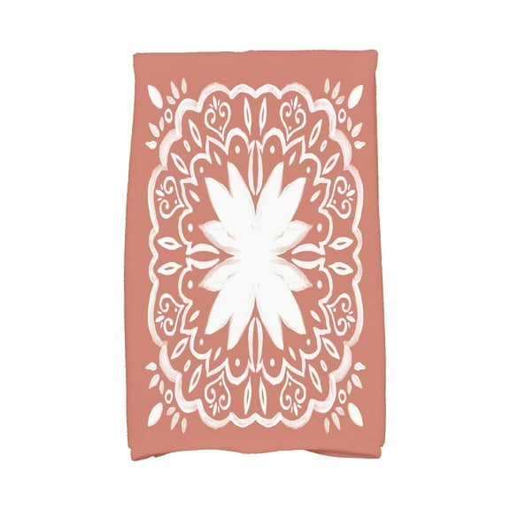 Simply Daisy, 16 x 25 Inch, Cuban Tile 1, Geometric Print Kitchen Towel, Red Orange