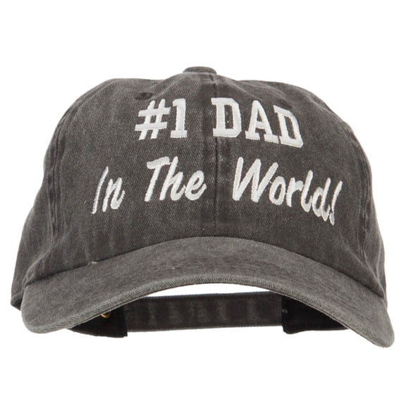 #1 Dad in the world! Embroidered Washed Buckle Cap - Black OSFM
