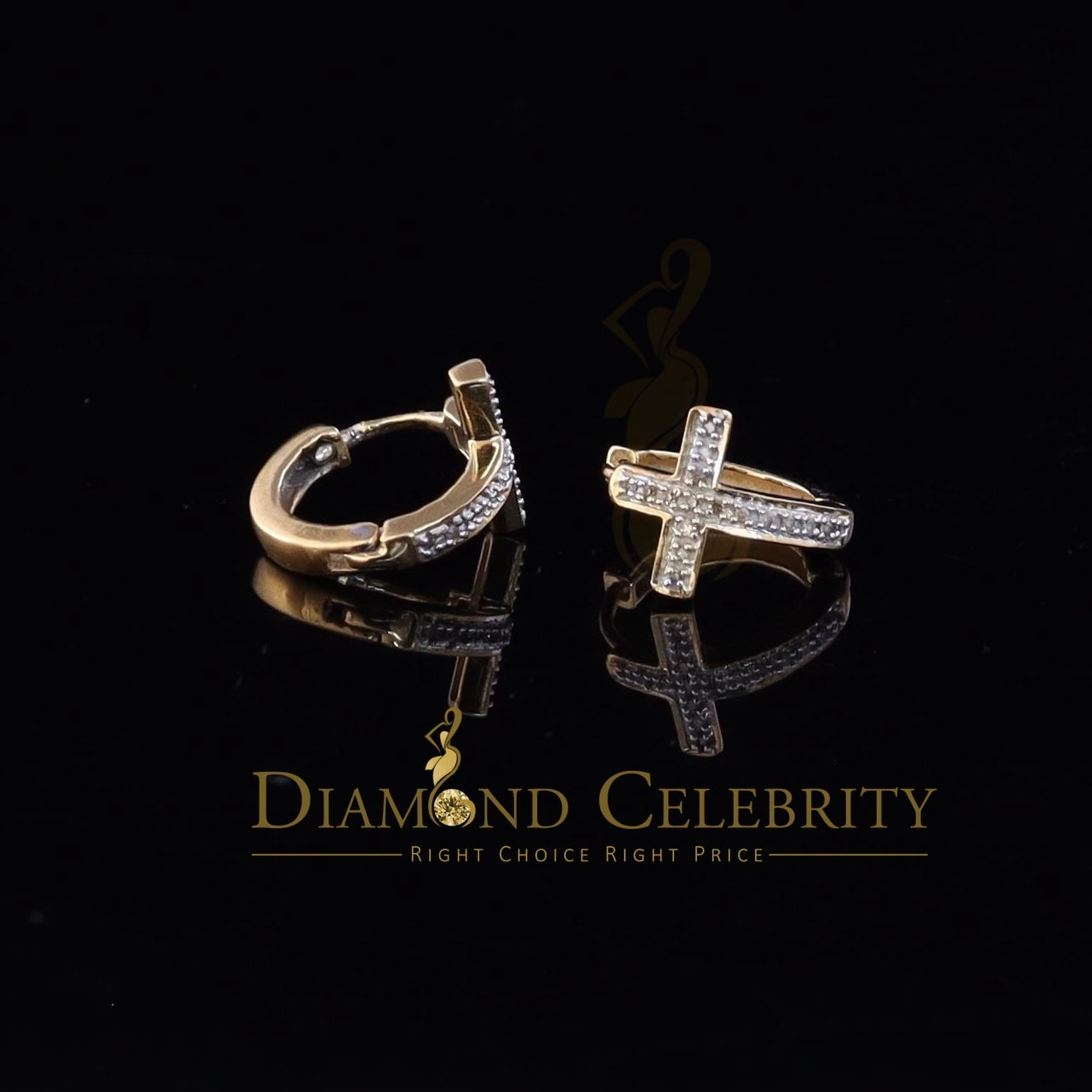Diamond Celebrity's 0.15ct Diamond 925 Sterling Silver Yellow Hoop Stud cross Earring For Men /Women