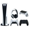 Sony Playstation 5 Disc Version Console with Extra Black Controller, White PULSE 3D Headset and Surge QuickType 2.0 Wireless PS5 Controller Keypad Bundle