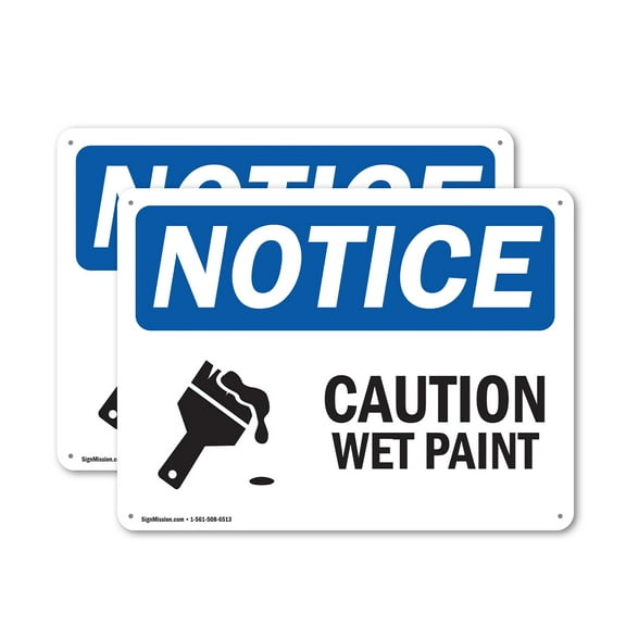 (2 Pack) Caution Wet Paint OSHA Notice Sign 24 Inch X 18 Inch Plastic Sign, Weather Resistant, UV Protected for Workplace, Business, and Construction Site, Made in the USA