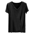 thumbnail image 2 of ClodeEU Women's Cotton Short Sleeve V Neck T-Shirt , Solid Color Tee ,Casual Fit Breathable Summer Fashion Tops Black,Womens Plus XXL, 2 of 5