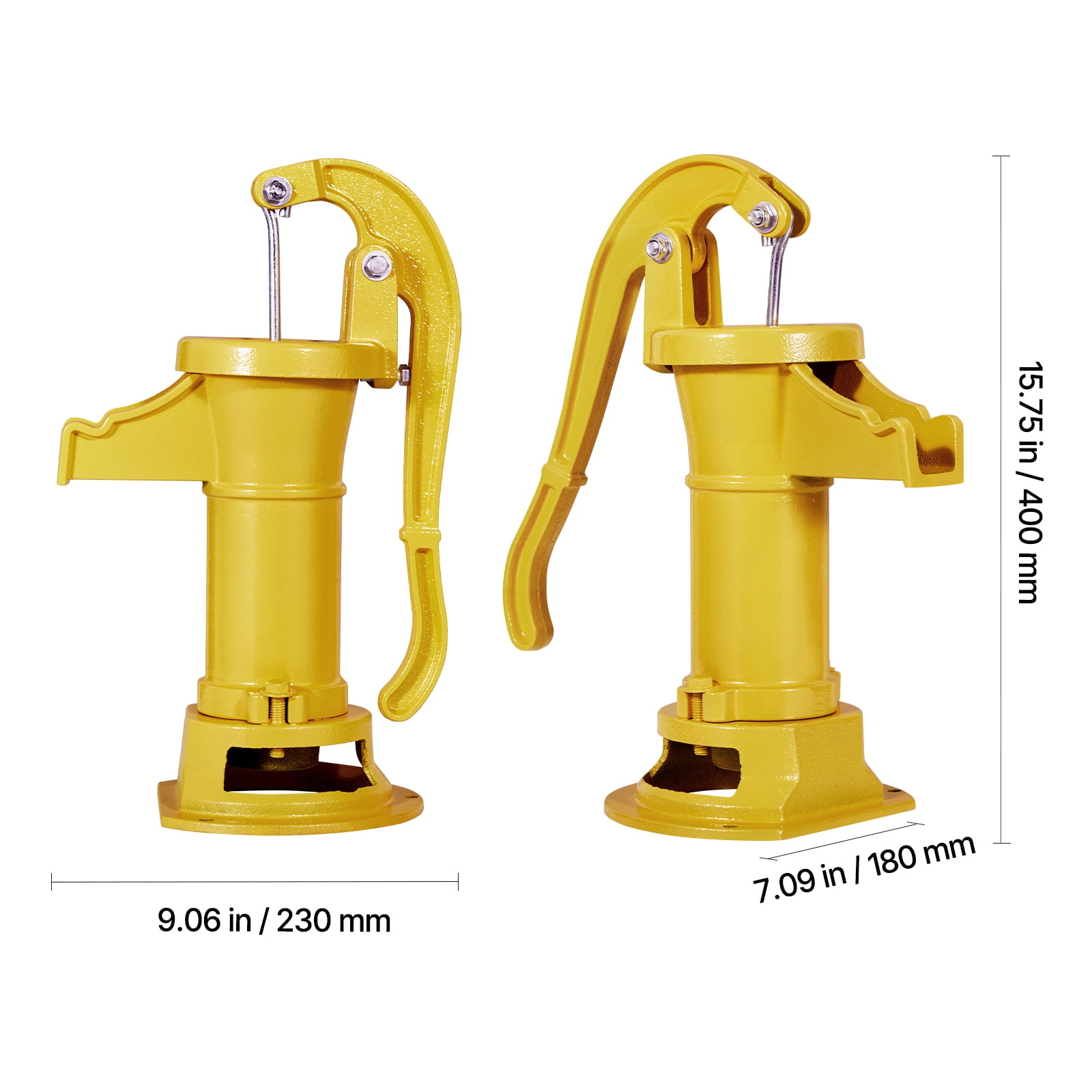 KFFKFF Cast Iron Hand Well Pump, Max. 25 ft Lift Antique  Pitcher Pump, 1-1/4 in NPT Connection,  Manual Water Pump for Outdoor Gardens, Ponds, Backyards, and Farms, Yellow