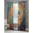 thumbnail image 4 of Abstract Colorful Sheer Curtains for Living Room Bedroom, Light-filtering Sheer Curtain, Peacock Feather Diamond Art Rod Pocket Voile Window Treatment Drapes, 52’’Wx84’’L, 2 Panels Set, 4 of 7