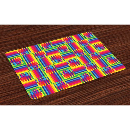 Vintage Rainbow Placemats Set Of 4 Horizontal And Vertical Short Vintage Rainbow Placemats Set Of 4 Horizontal And Vertical Short Lines Vibrant Colored Mosaic Striped Pattern