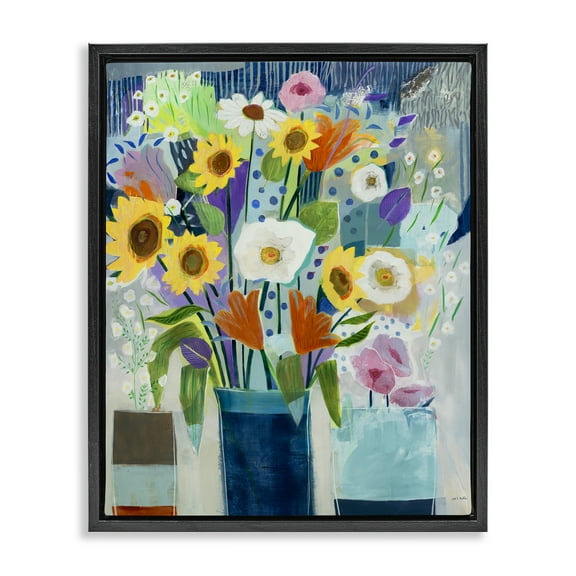 Stupell Industries Bright Sunflowers & Blooms Plants & Flowers Painting Black Floater Framed Canvas Art Print Wall Art, 17 x 21