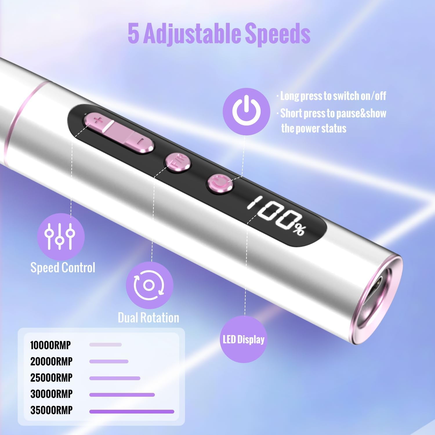 Aorsher Cordless Electric Nail Drill Machine, 13 in 1 Nail File Kit 35000RPM Professional Portable Rechargeable E File for Acrylic Polish Gel Removal Manicure Pedicure Set with 5 Speeds
