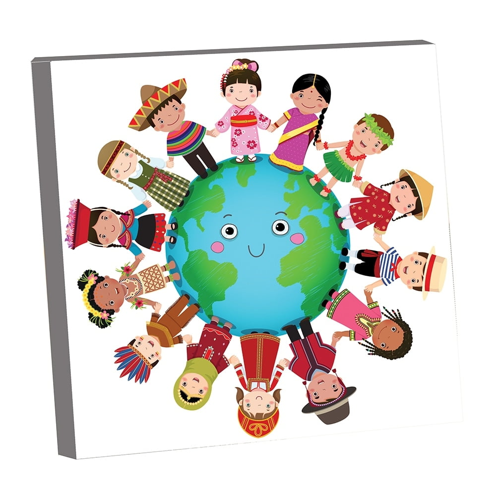 Different Cultures United-14"x14" Canvas Artwork - Multi-Color 30 x 30