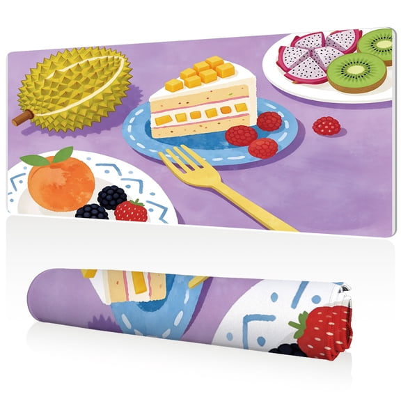 LIVEKEY XXL Gaming Mouse Pad 80x40cm Non Slip Stitched Edges Durable Easy Clean Full Desk Mat with Colorful Fruit and Dessert Design for Office and PC Gaming