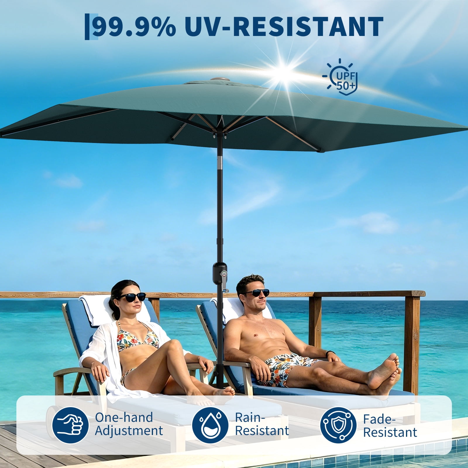 10' x 6.5' Rectangular Patio Umbrella, Outdoor Table Umbrella with Crank & Tilt, 6 Sturdy Ribs Sun Umbrella for Garden Deck Lawn Pool