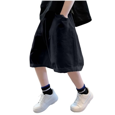 AINIYS Boys Parachute Style Shorts Baggy Lightweight with Elastic Waist Closure for Street Style and Summer Outings Black 14-15 Years