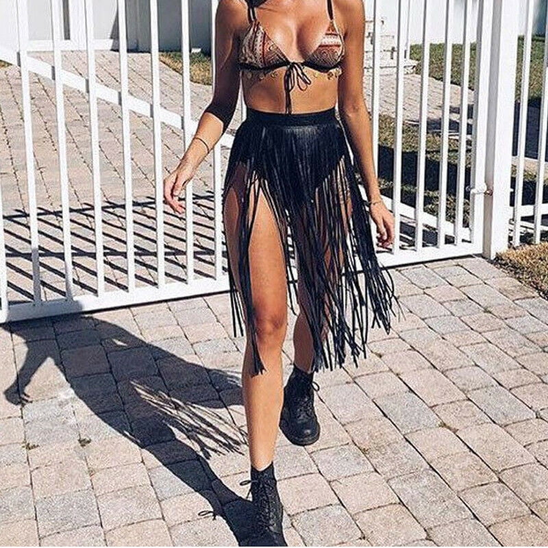 Hippie Boho Fringe Tassel Faux Leather Ladies Women Belt Long High Wide Belts JP