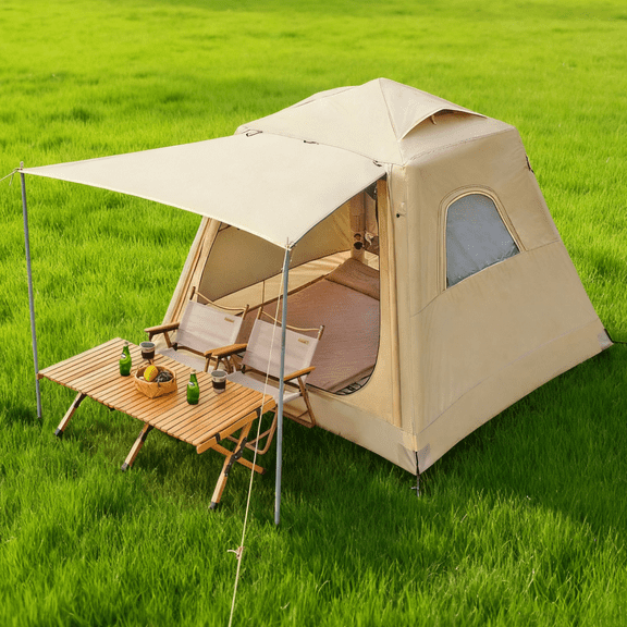 Camping Inflatable Tent with Pump 4 Person Easy Set up Glamping House with Mesh Waterproof Family Air Blow Up Tents