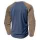 thumbnail image 5 of Blusas y camisas de manga larga con cuello redondo para hombre, informales, de manga larga, cuello redondo, medio botón, a cuadros, con bolsillos y bloques de color, blusas de poliéster para hombre, 5 of 7