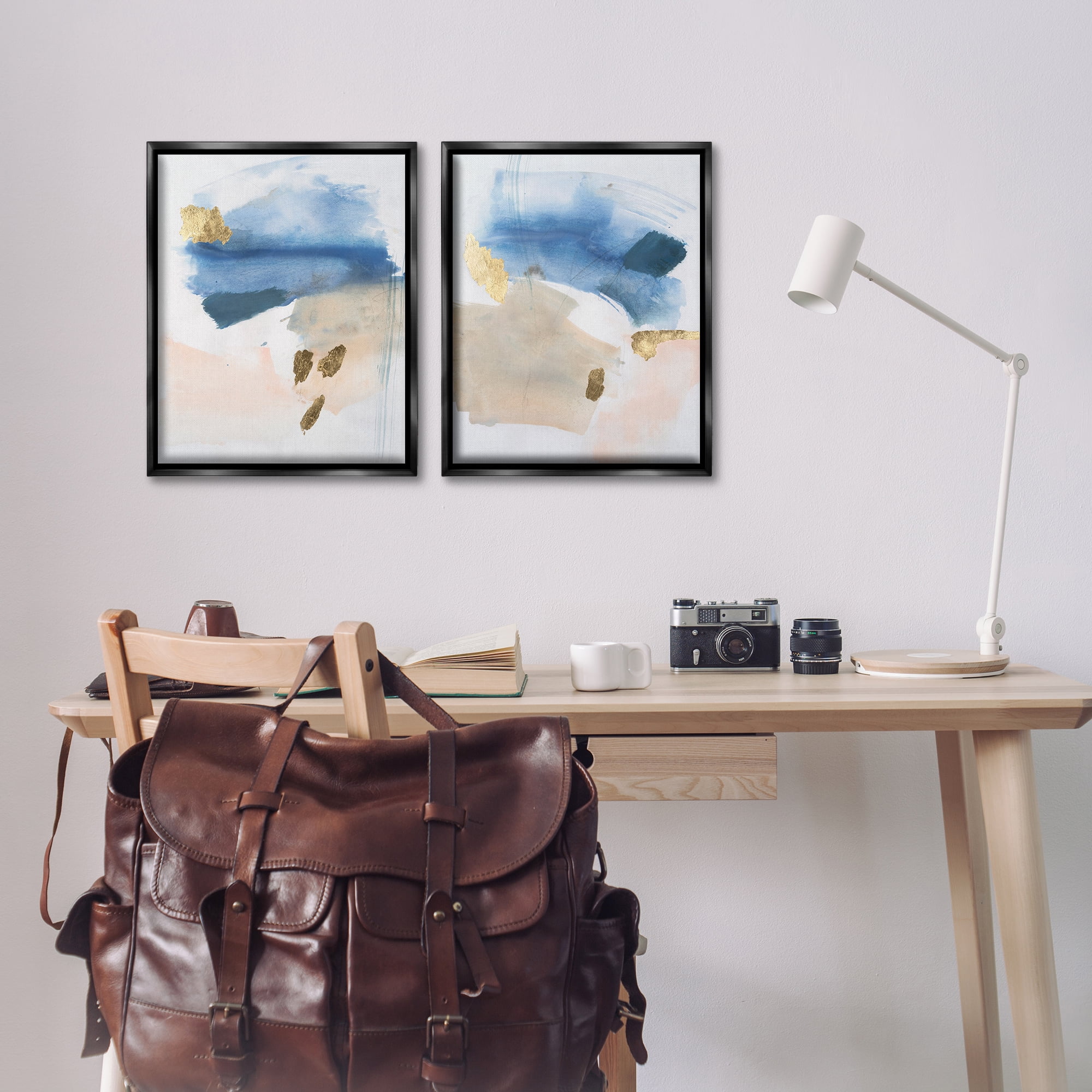 Stupell Industries Beach Themed Abstraction Abstract Painting Black Floater Framed Canvas Art Print Wall Art, 17 x 21, Set of 2