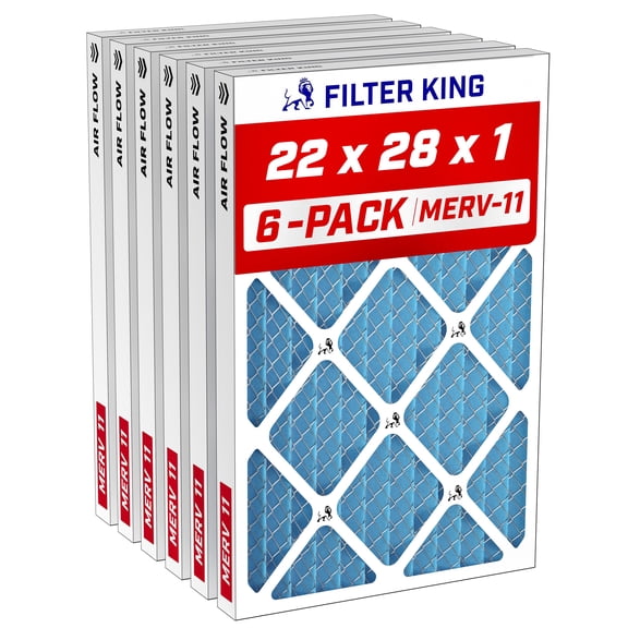 Filter King 22x28x1 Air Filter MERV 11, AC Furnace Filters (6-Pack)