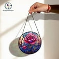 thumbnail image 4 of Purple Pink Rose Suncatcher, Round Stained Glass Window Hanging Panel, Romantic Floral Decor Gift, Elegant Flower Lover Ornament 4296983742, 4 of 4