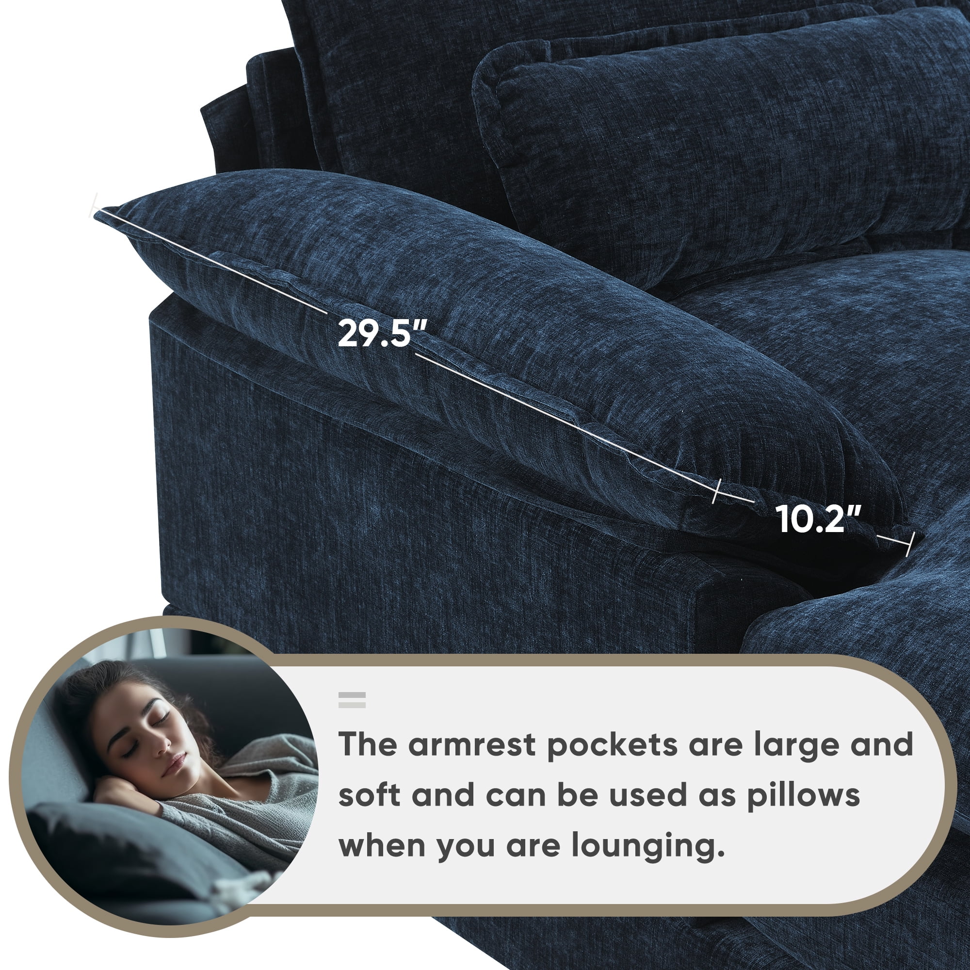 Harper & Bright Designs Sectional Sofa with Console and Cup Holders, Modern U Shaped Sofa Couch Sets with 2 Chaise Lounge, 4-seat Velvet Cloud Couch with USB Ports for Apartment Office, 123" Blue