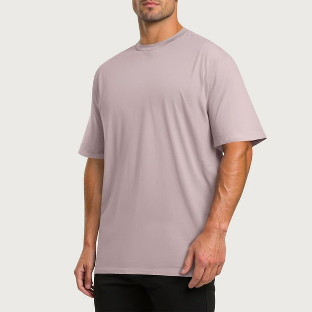 pstuiky camisetas de hombre, Camiseta/camiseta informal de manga corta con cuello redondo y abertura en el dobladillo para hombre, color liso, a la moda ropa de hombre l