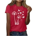thumbnail image 2 of QUNYINEY Crew Neck Shirts for Women Short Sleeve Dandelion Casual Tops Pullover Going Out Loose Shirts, 2 of 4