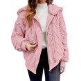 thumbnail image 2 of Women's Double Faced Fleece Jacket, Solid Color Zip Up Hoodie, Oversized Casual Coat, Winter Fall Outerwear, Fleece Lined Hooded Jacket, Warm Loungewear, Everyday Wear Pink M, 2 of 4