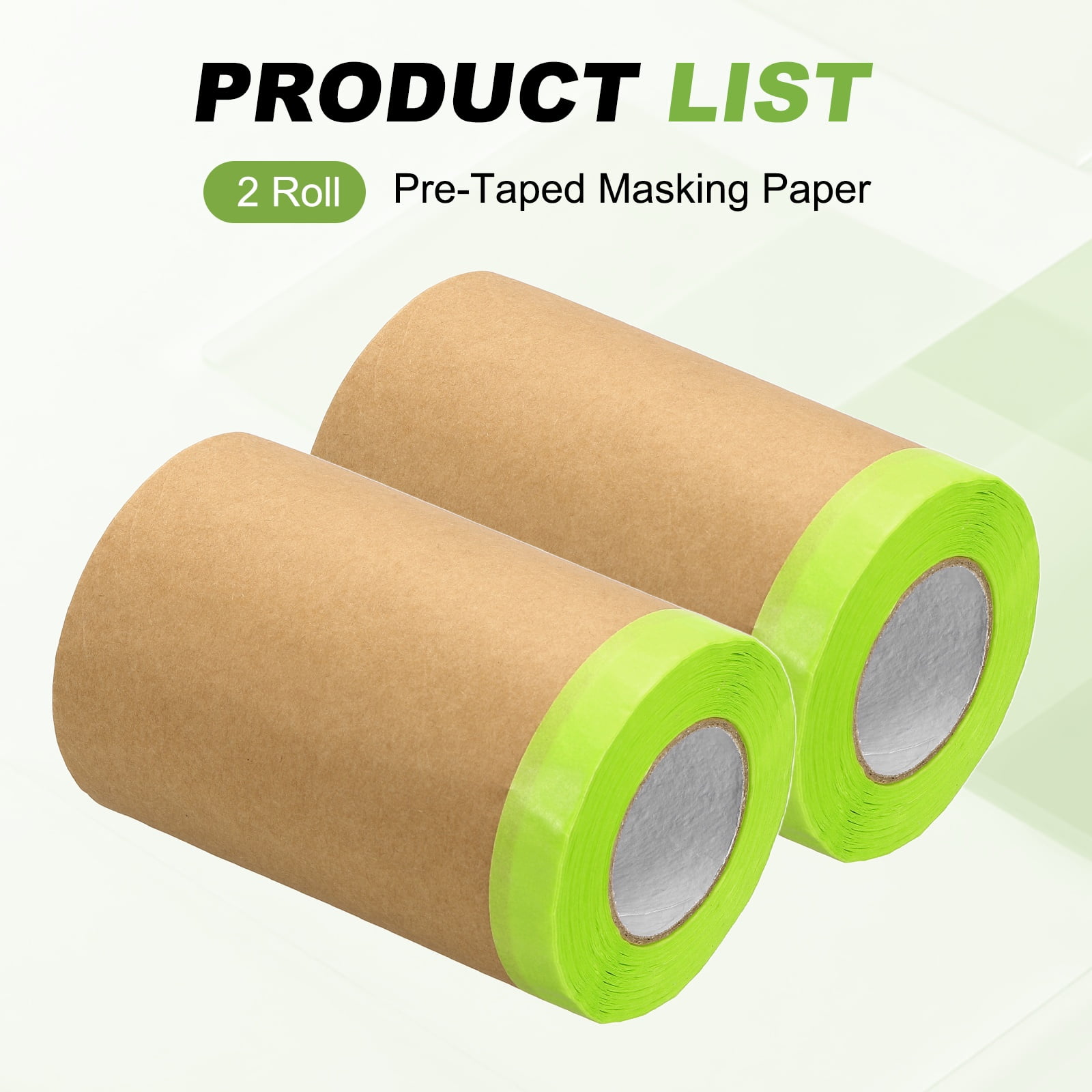 Uxcell 2pcs Pre-Taped Masking Paper, 8" x 49 ft Paint Adhesive Protective Paper Painter Tape and Drape for Masking Auto Body Covering Wall Skirting Frames, Green